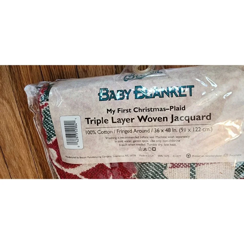 Vintage Beacon “My First Christmas” Blanket Triple Layer Woven Jacquard 36x48